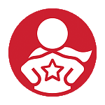 Ein Sozialheld. Figur in Supermannpose mit Cape und Stern auf der Brust vor rotem Hintergrund
