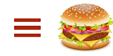 Ein saftiger Hamburger neben einem typischen 3-Strich-Icon, das eine mobile Navigation suggeriert