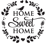 Home Sweet Home Logo mit Vogel und Blumenkranz